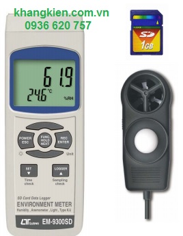 Thiết bị đo tốc độ gió, ánh sáng, nhiệt độ, độ ẩm môi trường (4 in 1) EM-9300SD - Lutron - khangkien.com.vn
